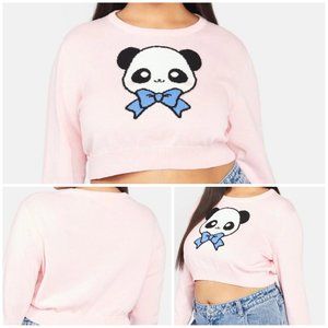 NWT Sugar Thrillz Plus Size Panda Intarsia Crewneck Sweater Pink Dolls Kill - 2X